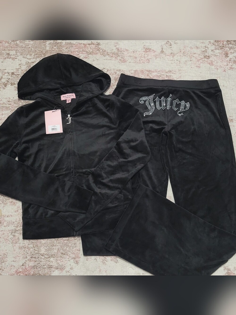 Juicy Couture Liquorice Black Velour Zip Hoodie & Pants Set - S - Picture 2 of 6